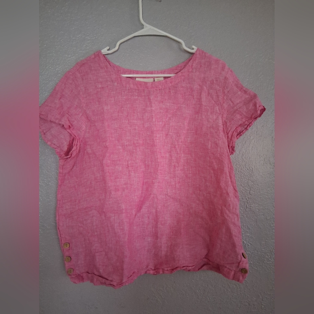 Cynthia Rowley 100% Linen Pink Short Sleeve With Side Button Detail XL